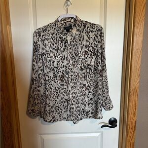 Investment Petites Womens Size PXL Leopard Print Button-Up Blouse